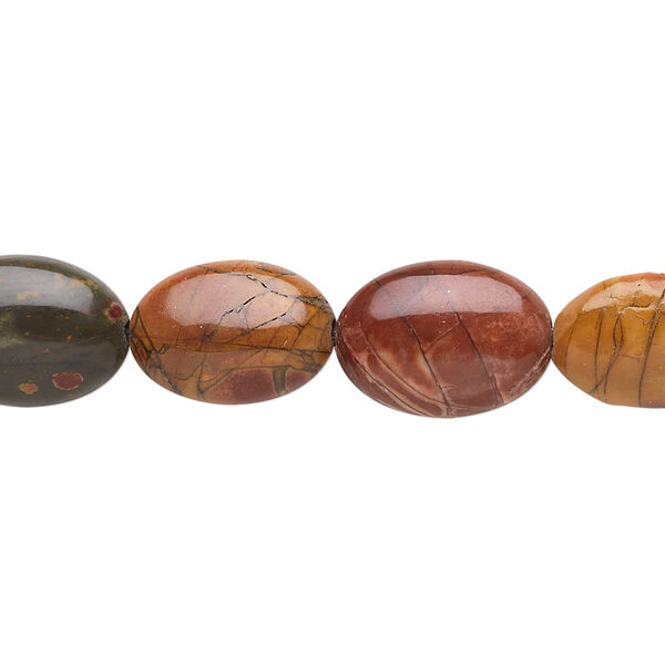 Bead, red creek jasper (stabilized), 14x10mm flat oval, B grade, Mohs hardness 6-1/2 to 7. Sold per 15-1/2" to 16" strand. image number 0