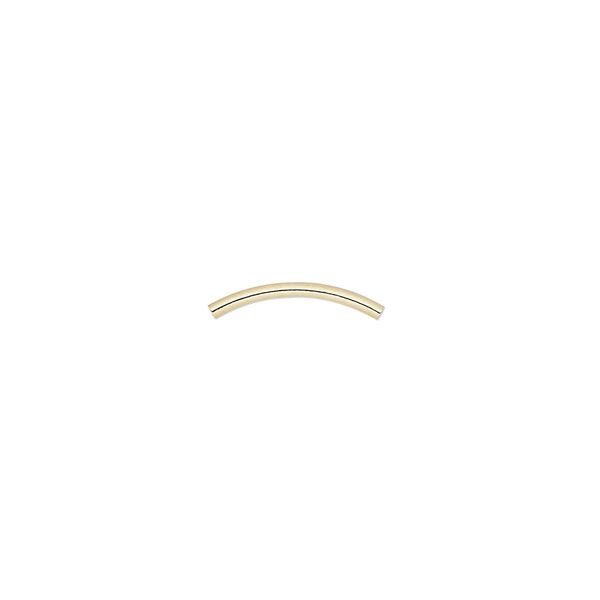 Bead, gold-plated brass, 13x1mm curved tube. Sold per pkg of 100. image number 0