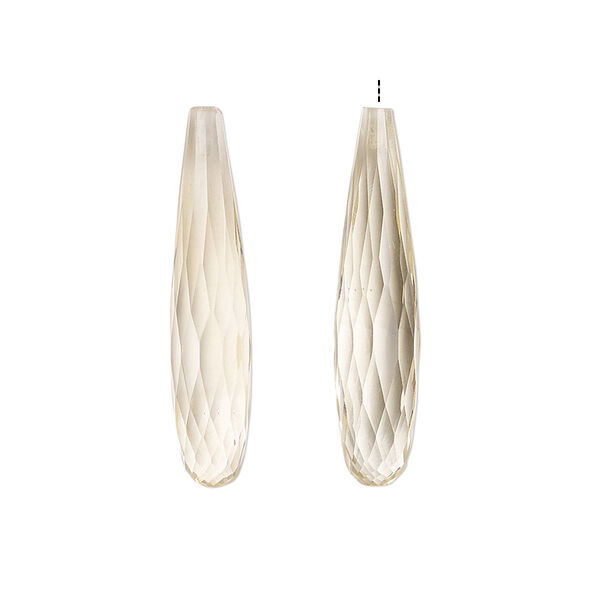 Bead, citrine (dyed / heated), 27x5mm-28x6mm hand-cut half-drilled faceted teardrop, B grade, Mohs hardness 7. Sold per pkg of 2. image number 0