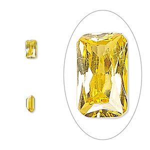 Gem, cubic zirconia, topaz gold, 5x3mm faceted emerald-cut, Mohs hardness 8-1/2. Sold per pkg of 5.