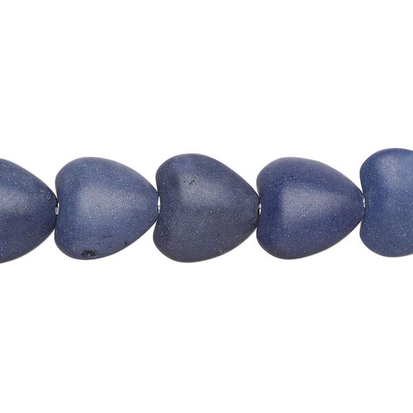 Bead, "howlite" (resin) (imitation), opaque dark blue, 13-14mm puffed heart. Sold per 15-inch strand, approximately 30 beads. image number 0