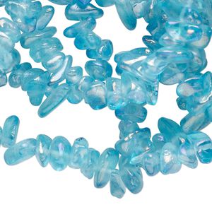 Bead, glass, light blue AB, small chip. Sold per 34-inch strand.