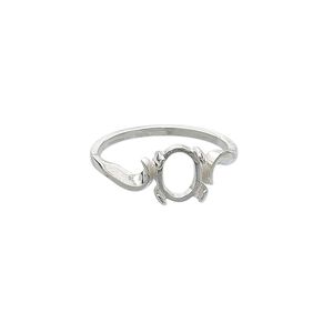 Ring, Sure-Set™, sterling silver, swirl band with 8x6mm 4-prong oval setting, size 6. Sold individually.