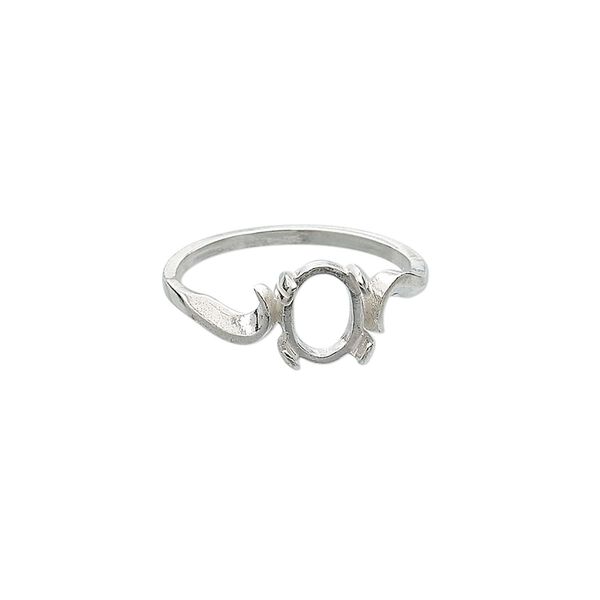 Ring, Sure-Set™, sterling silver, swirl band with 8x6mm 4-prong oval setting, size 6. Sold individually. image number 0