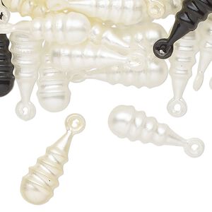 Drop mix, acrylic, black / white / cream, 21x7mm corrugated teardrop. Sold per 2-ounce pkg, approximately 160 drops.