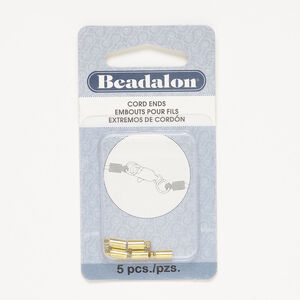 Cord end 1pkg5, glue-in, Beadalon®, gold-finished brass, 8x4mm, fits 2.8mm cord.