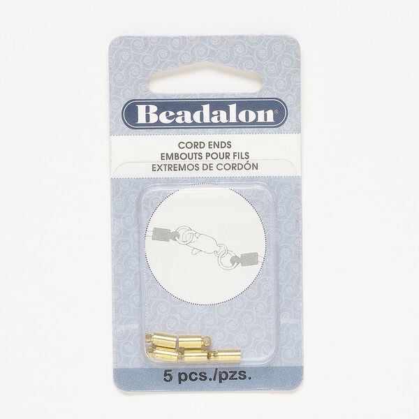 Cord end 1pkg5, glue-in, Beadalon®, gold-finished brass, 8x4mm, fits 2.8mm cord. image number 0