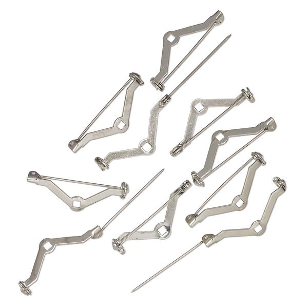 Pin back, silver-finished steel, 1-1/4 x 1/2 inch "V" with locking bar. Sold per pkg of 10. image number 0