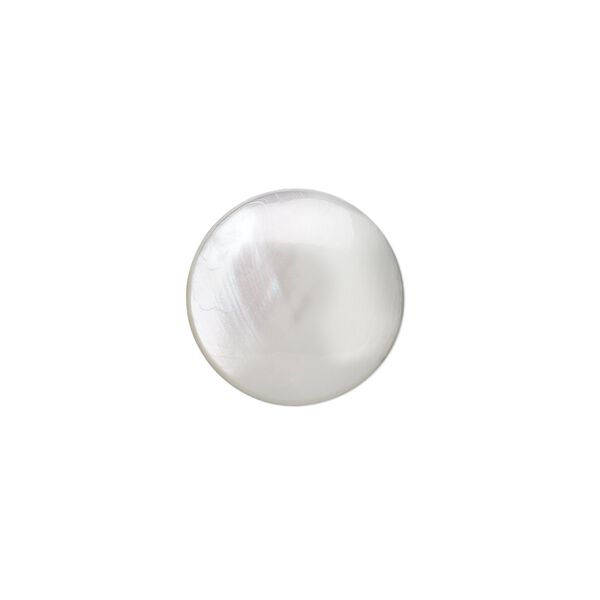Cabochon, mother-of-pearl shell (bleached), white, 16mm calibrated round, Mohs hardness 3-1/2. Sold individually. image number 0