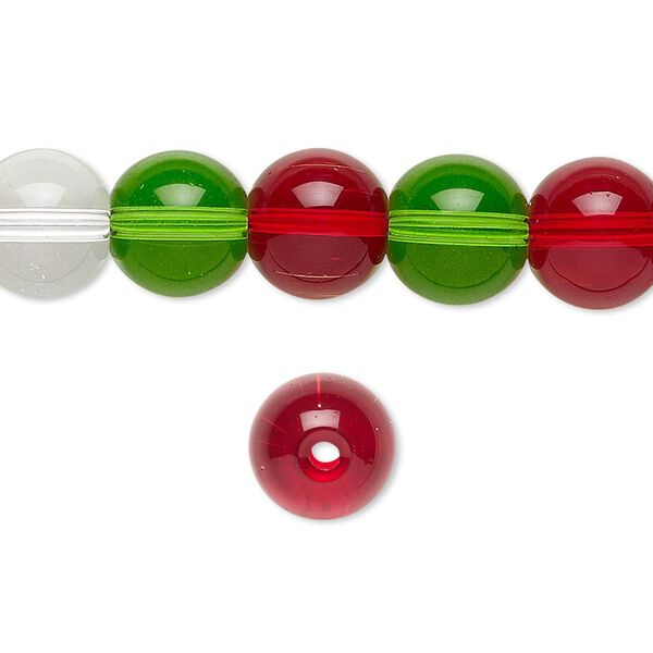 Bead, glass, transparent Christmas tones, 9-10mm round. Sold per 36-inch strand. image number 0