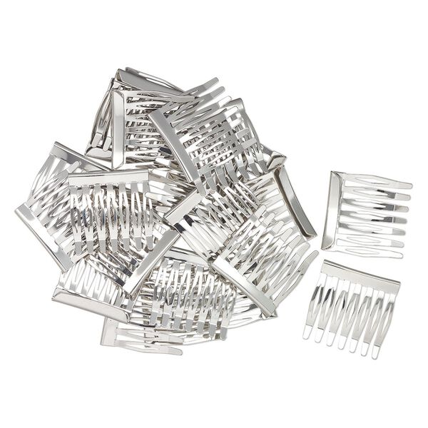 Hair comb, silver-finished brass, 1 inch with hooked lip. Sold per pkg of 24. image number 0