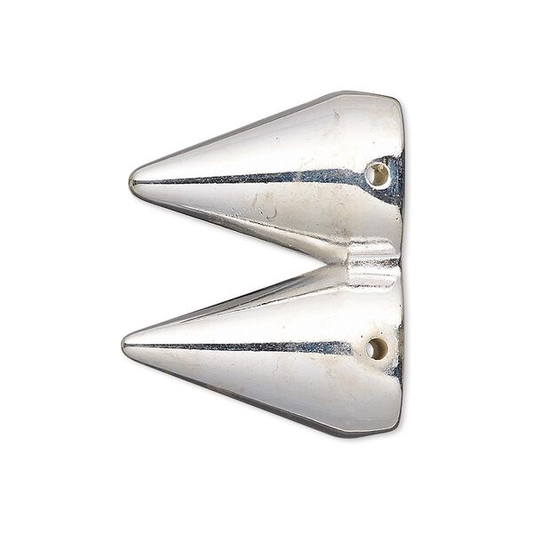 Spacer, silver-coated plastic, 28x14mm 2-strand double spike, fits up to 14mm bead. Sold per pkg of 6. image number 0