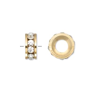 Bead, Dione®, Czech crystal and gold-finished brass, crystal clear, 12x5mm rondelle with 6mm hole. Sold per pkg of 2.