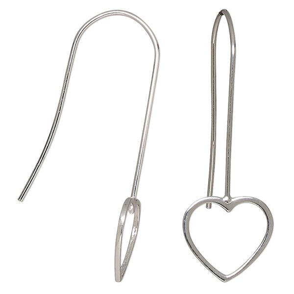 Earring, Create Compliments®, sterling silver, 40.5mm fishhook with open heart. Sold per pair. image number 0