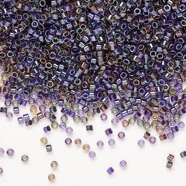 Seed bead mix, Miyuki Delica®, glass, pkg/250g, #11 round, translucent inside dyed color luster chartreuse/purple mix. image number 0
