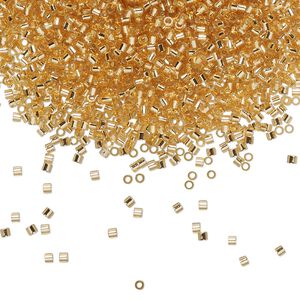 Seed bead, Delica®, glass, pkg/50g, #15 round, transparent silver-lined gold (DBS-0042).