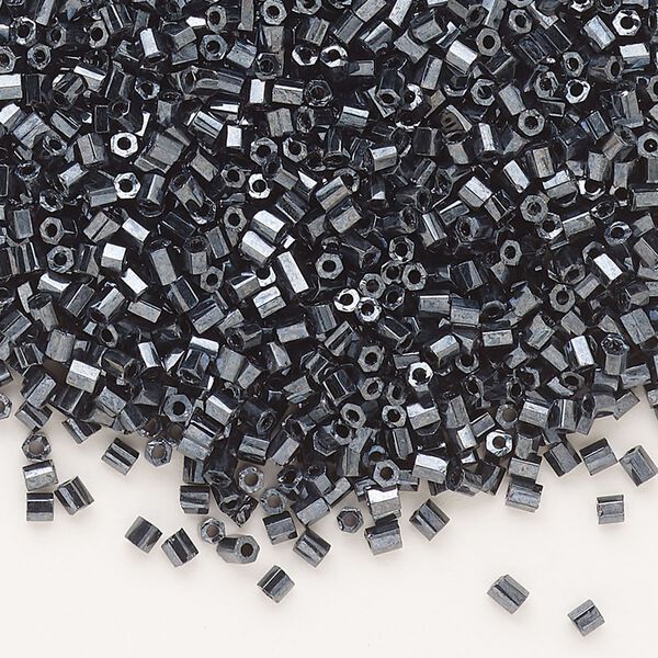 Seed bead, Dyna-Mites™, glass, pkg/40g, #11 2-cut hex, opaque iris silver, (928 11/0 2CUT). image number 0