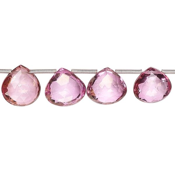 Pink topaz 1pkg1, hand-cut top-drilled faceted puffed teardrop bead 8 inch 7x7mm-10x10mm image number 0