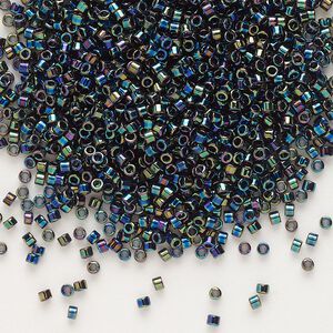 Seed bead, Delica®, glass, pkg/250g, #11 round, opaque rainbow black (DB-0005).