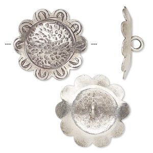 Button, Hill Tribes, antiqued sterling silver, 22mm puffed sunflower. Sold per pkg of 2.