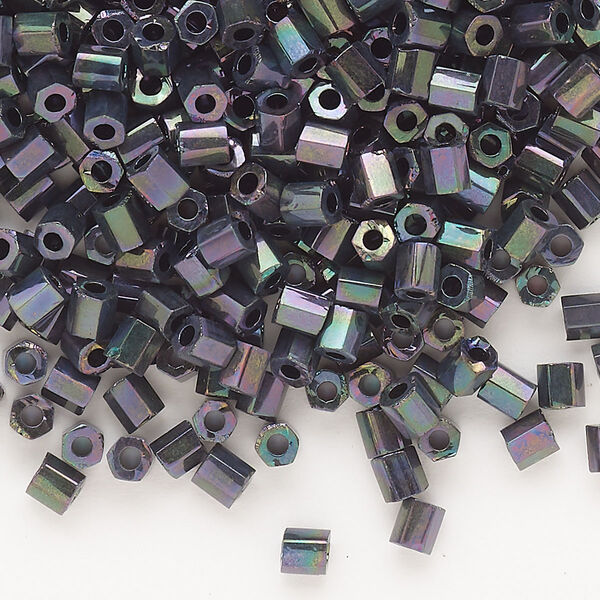 Seed bead, Dyna-Mites™, glass, opaque iris peacock, #6 hex 2-cut. Sold per 1/2 kilogram pkg. image number 0
