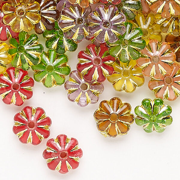 Bead 1pkg1 acrylic, 10x5mm corrugated flower saucer, 1 ounce mix gold / mixed colors image number 0