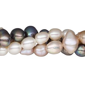 Pearl mix, cultured freshwater (bleached / dyed), mixed colors, 4-10mm button / potato / rice, D grade, Mohs hardness 2-1/2 to 4. Sold per pkg of (3) 15-1/2" to 16" strands.