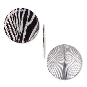 Focal, resin and silver-plated steel, black, 40mm single-sided round with zebra pattern and textured back. Sold individually.