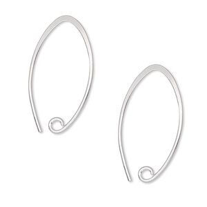 Ear wire 1pkg2 Hill Tribes sterling silver, 26mm marquise / open loop, 20 gauge 1 pair