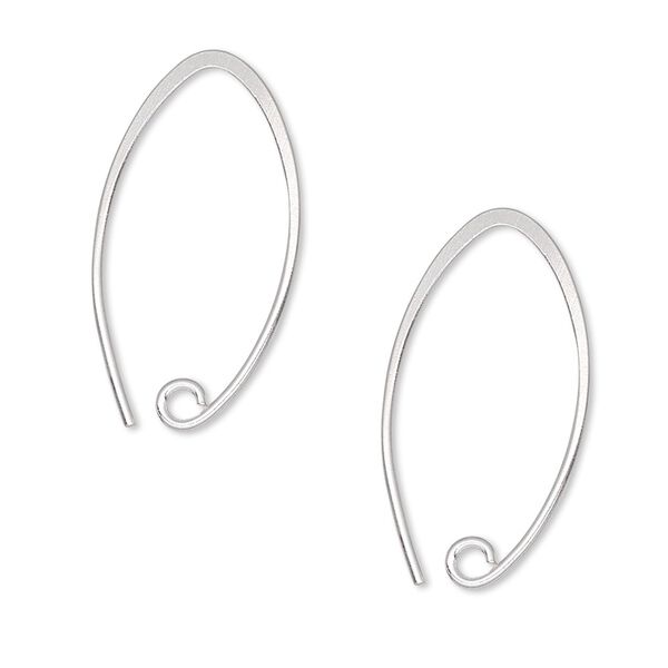 Ear wire 1pkg2 Hill Tribes sterling silver, 26mm marquise / open loop, 20 gauge 1 pair image number 0