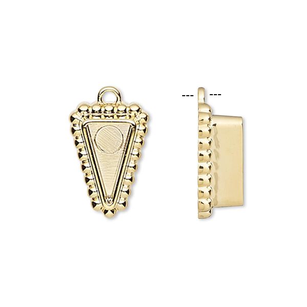 Drop, gold-plated "pewter" (zinc-based alloy), 17x17x11.5mm beaded triangle with 11x11x6mm non-calibrated triangle setting. Sold per pkg of 4. image number 0