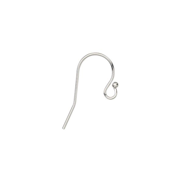 Ear wire fishhook 1pkg2 14Kt white gold, 12mm ball / open loop, 22 gauge 1 pair image number 0