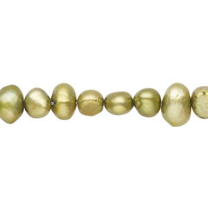 Freshwater pearl 1pkg1, flat-sided potato, 15 inch olive green 6-9mm cultured