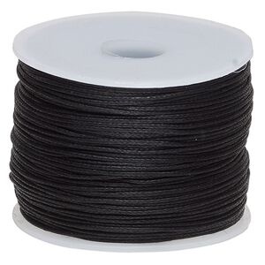 Cord, waxed cotton, black, 0.5mm. Sold per 100-meter spool.