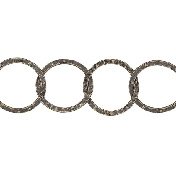Chain, antique gold-plated brass, 14mm hammered round cable. Sold per pkg of 5 feet. image number 0