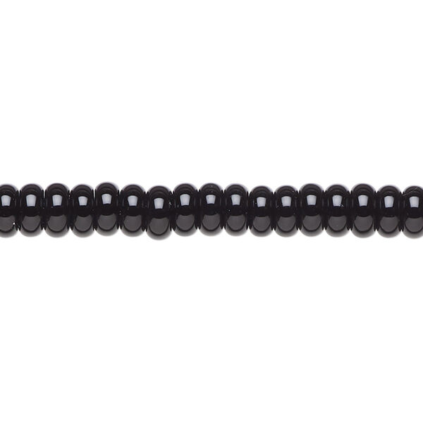 Bead, black onyx (dyed), 5x2mm rondelle, B grade, Mohs hardness 6-1/2 to 7. Sold per 15-1/2" to 16" strand. image number 0