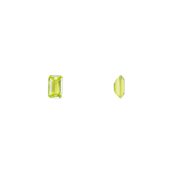 Gem, cubic zirconia, peridot green, 5x3mm faceted emerald-cut, Mohs hardness 8-1/2. Sold per pkg of 5. image number 0