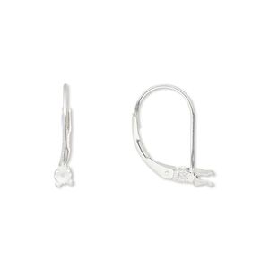 Ear wire leverback 1pkg2 sterling silver-filled, 17mm / 3mm round 4-prong setting, 1 pair