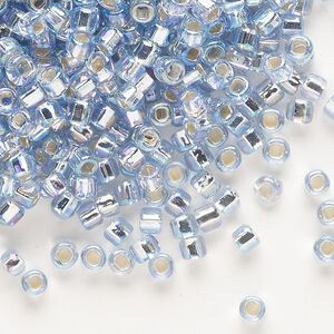 Seed bead, Dyna-Mites™, glass, silver-lined translucent rainbow light grey, #6 round with square hole. Sold per 40-gram pkg.