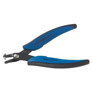 Hole punch pliers, EUROTOOL®, carbon steel and plastic, black and blue, 5-3/4 inches with 1.8mm round hole. Sold individually.