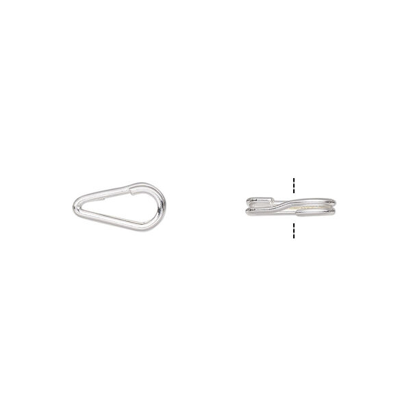 Split ring, silver-plated steel, 10x5mm teardrop with 7.5x3mm hole. Sold per pkg of 10. image number 0