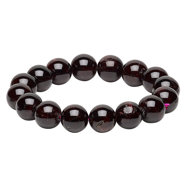 Bracelet, stretch, garnet (dyed), 10-12mm round, 6 inches. Sold individually. image number 0
