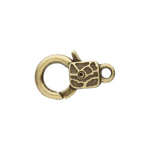 Clasp, lobster claw, antique brass-plated "pewter" (zinc-based alloy), 19.5x13mm with double-sided abstract design. Sold per pkg of 8.