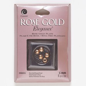 Bead, lacquer and rose gold-plated copper, 6mm round. Sold per pkg of 5.