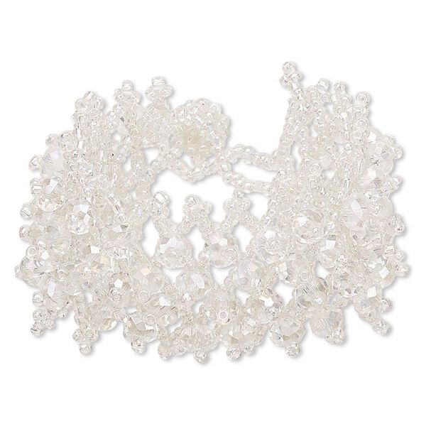 Bracelet, glass, clear AB, 38mm wide with faceted round, 7-1/2 inches with button clasp. Sold individually. image number 0