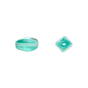 Bead, Czech pressed glass, light aqua, 12.5x8.5mm twisted oval. Sold per 15-1/2" to 16" strand, approximately 30 beads.