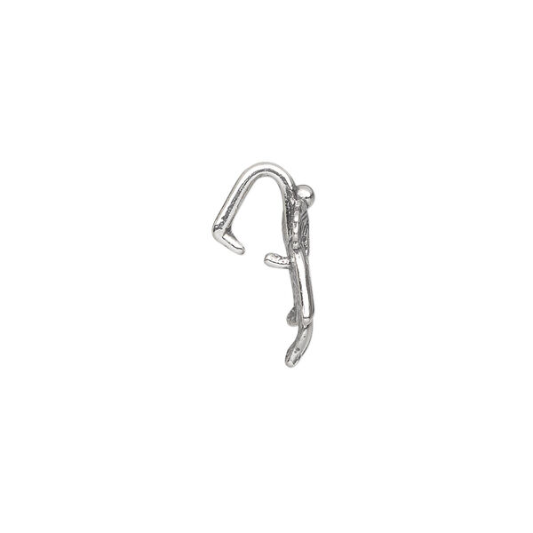 Bail, ice-pick, antiqued sterling silver, 15x13mm fancy leaf, 5mm grip length. Sold individually. image number 1