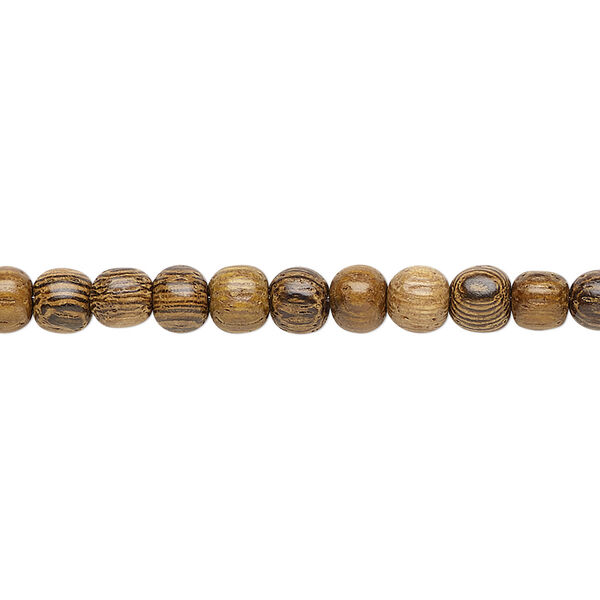 Bead, wood (waxed), 4-5mm hand-cut round. Sold per pkg of (2) 15-1/2" to 16" strands. image number 0