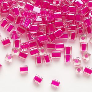 Seed bead, Miyuki, glass, pkg/25g, 3.5-3.7mm square, transparent fuchsia inside dyed color clear (SB-209).