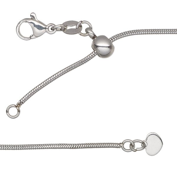 Chain, stainless steel and silicone, 1.3mm snake with 6x4mm adjustable slider bead and 6x5mm tab, wearable from 16 to 24 inches with lobster claw clasp and loop. Sold individually. image number 0